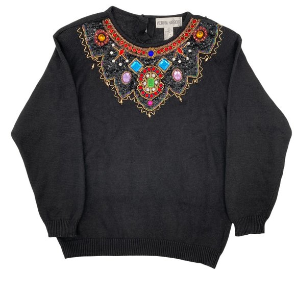 Vintage 90s Bedazzled Embellished Gem Dressy Sweater - Picture 1 of 8